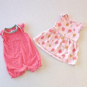 Set Of 2 Carter's Pink Strawberry And Watermelon Baby Outfits